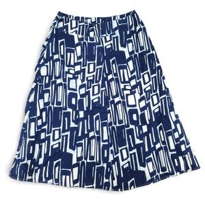 Lino USA Womens Large Skirt Linen Rayon Blue White Geometric A Line Midi